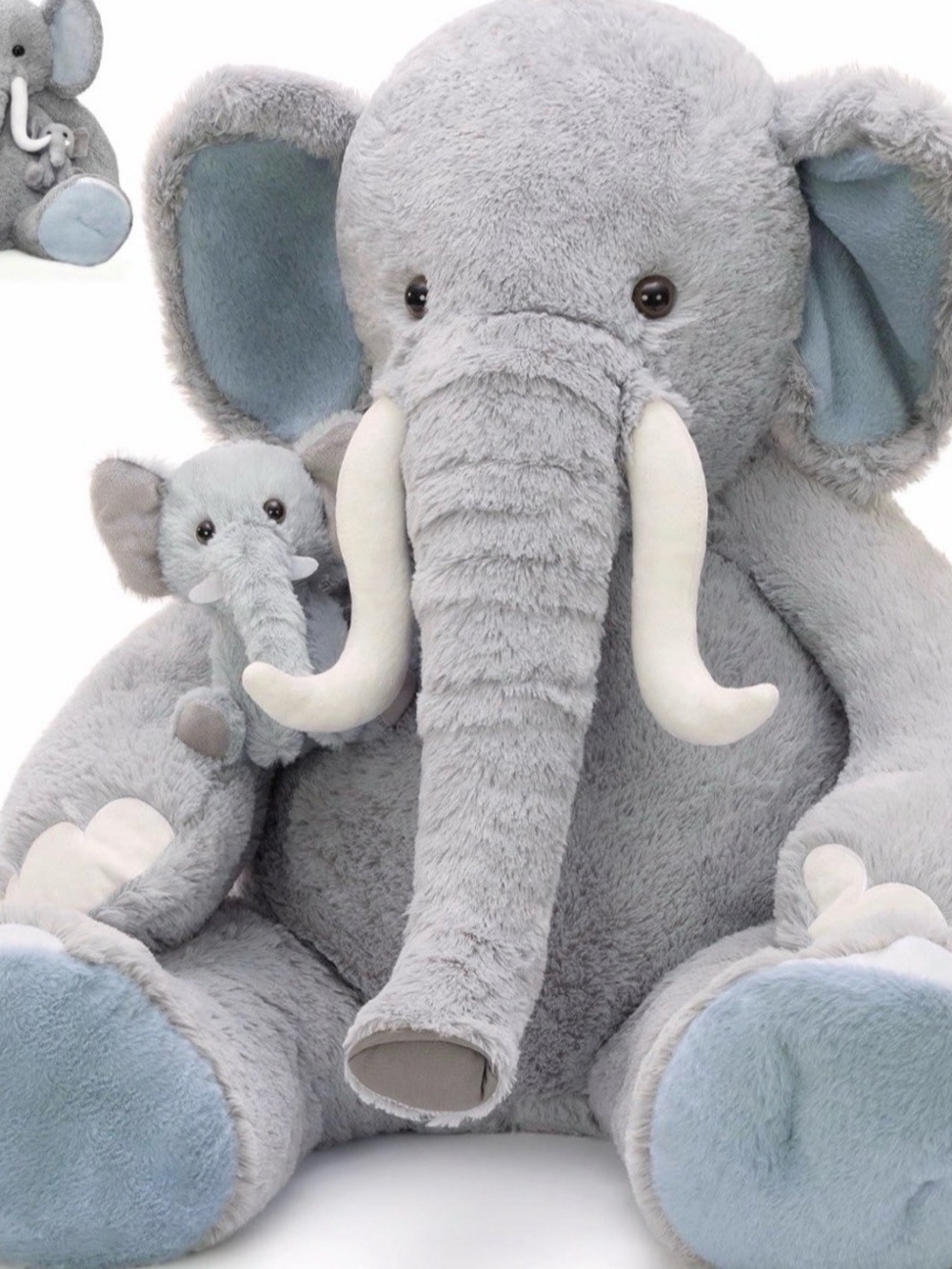 MorisMos 39” Giant Elephant Stuffed Animal with Baby Plush – Gray